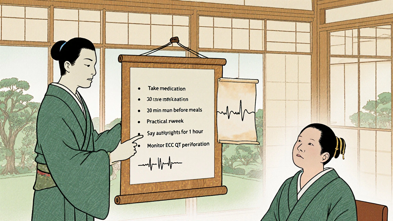 Doctor and patient reviewing treatment advice and ECG monitoring in a Japanese clinic.