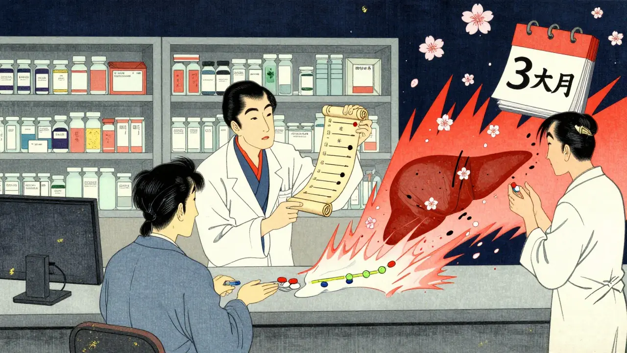 Pharmacist warning patient about dangerous drug interactions with theophylline.