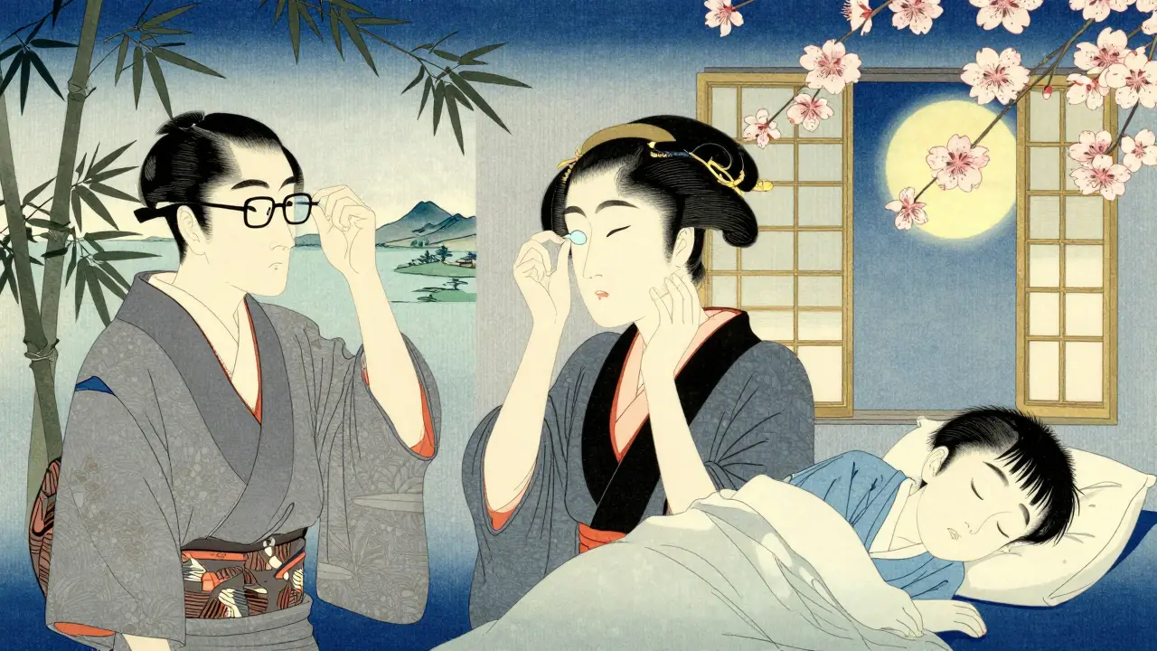 Glasses, contact lens insertion, and Ortho-K overnight correction