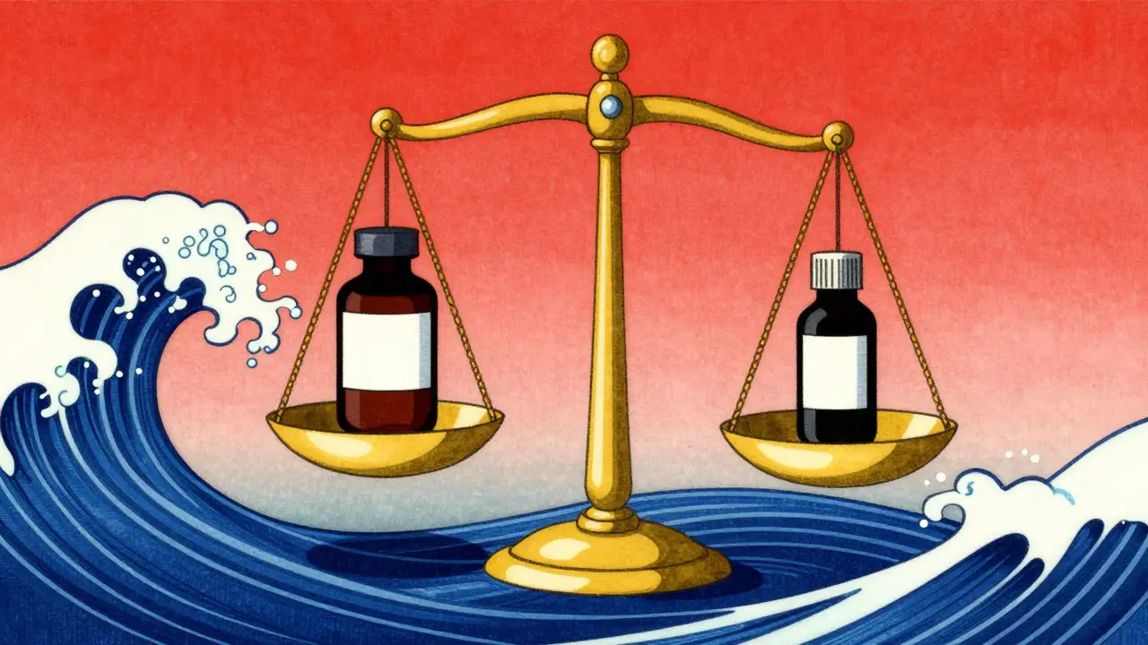 Balancing scales representing equal medication strength