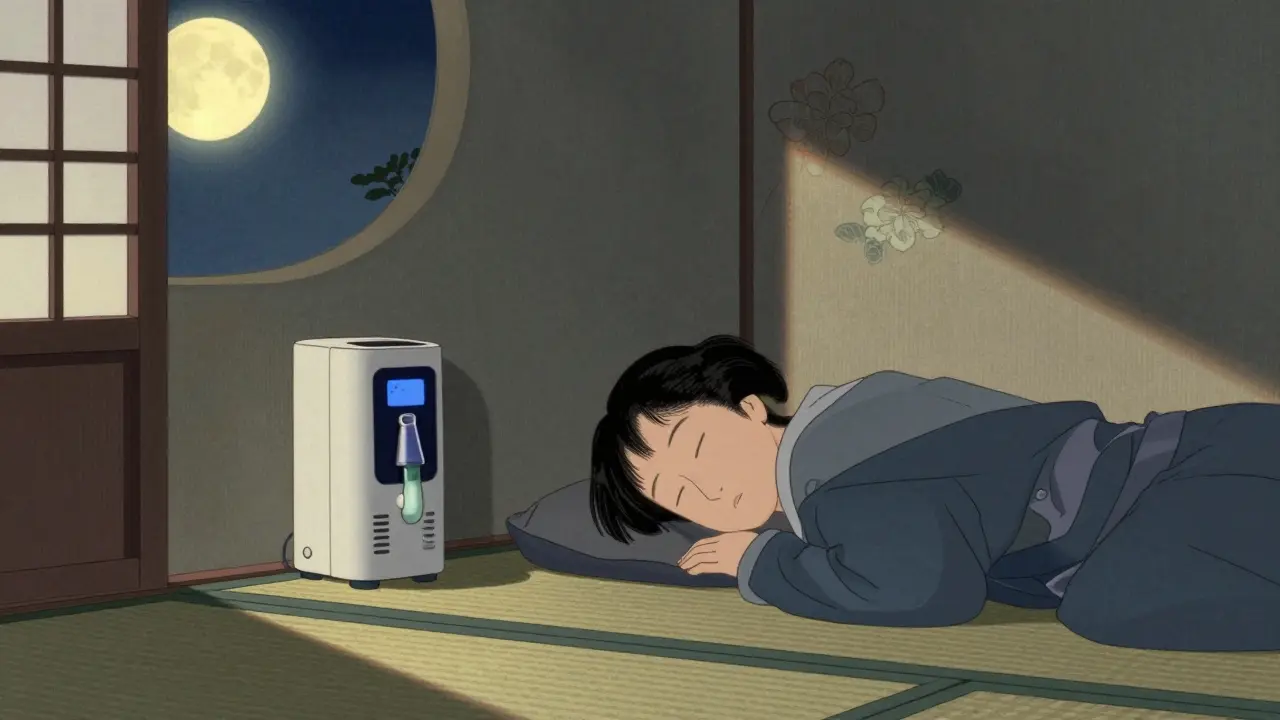 Patient sleeping peacefully with a medical device nearby.