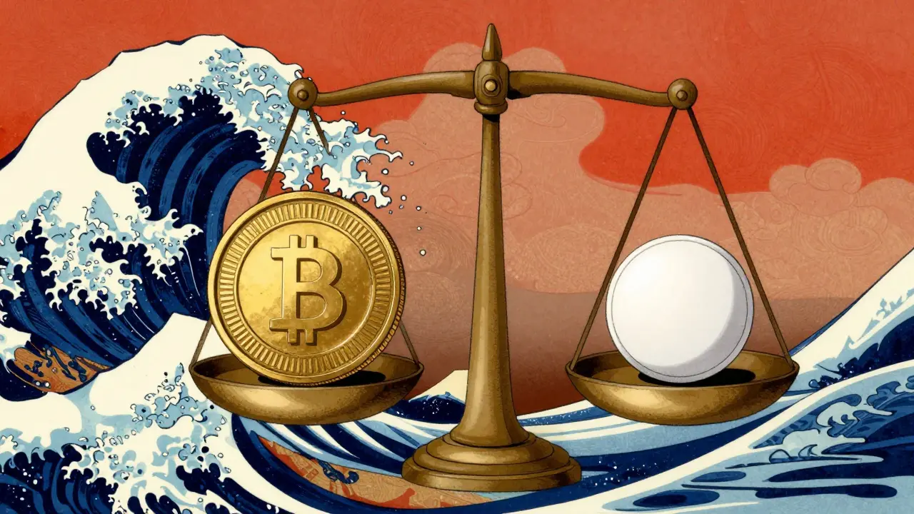 A scale comparing a gold coin to a generic pill to show cost savings