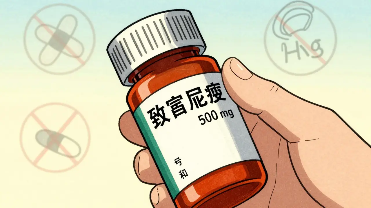 Close-up of verifying medication details on bottle