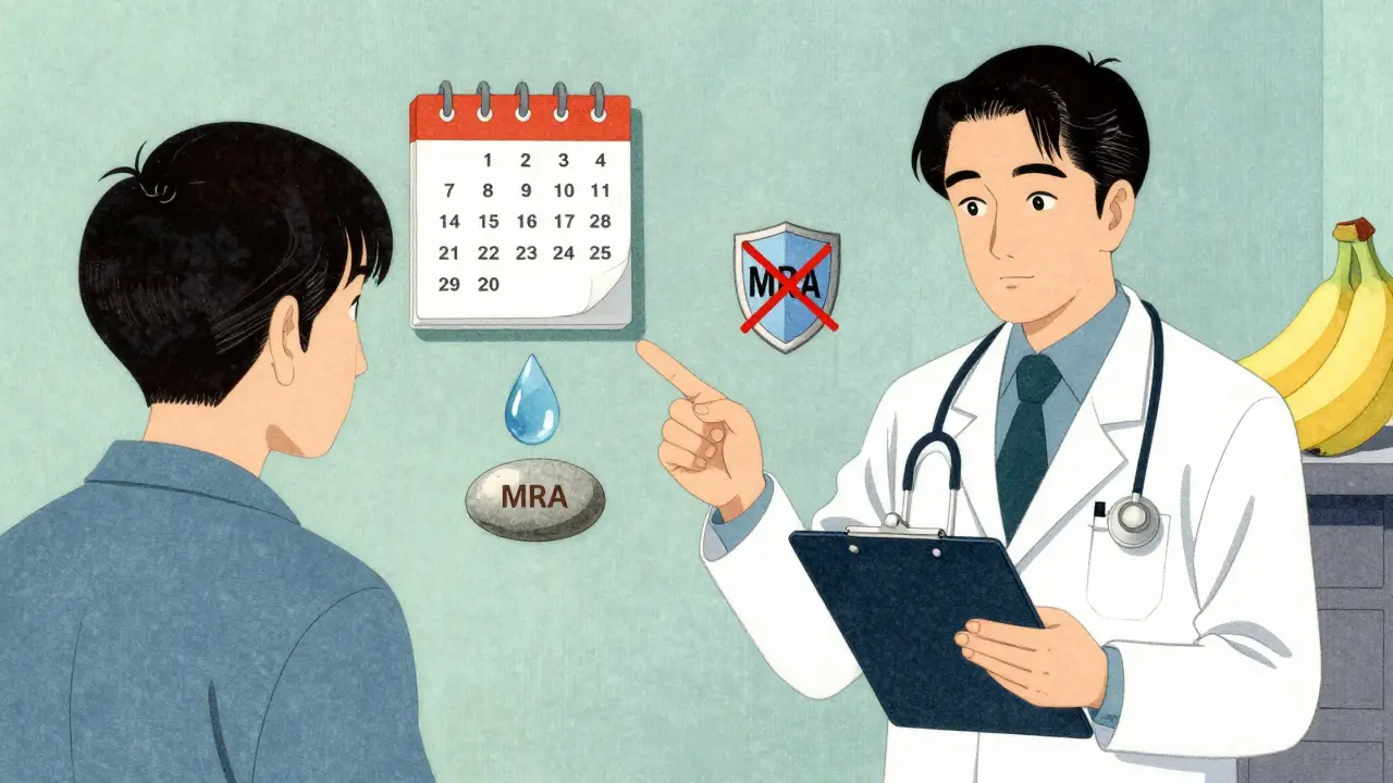 Doctor recommending safe drug alternatives and monitoring for blood pressure control.
